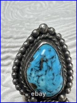 Navajo Vintage Native American Sterling Silver 2 Gorgeous Blue Turquoise Ring 9