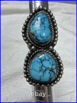 Navajo Vintage Native American Sterling Silver 2 Gorgeous Blue Turquoise Ring 9
