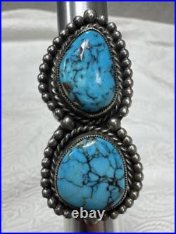 Navajo Vintage Native American Sterling Silver 2 Gorgeous Blue Turquoise Ring 9