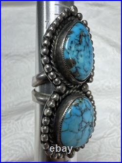 Navajo Vintage Native American Sterling Silver 2 Gorgeous Blue Turquoise Ring 9