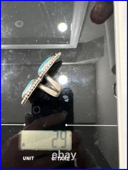 Navajo Vintage Native American Sterling Silver 2 Gorgeous Blue Turquoise Ring 9