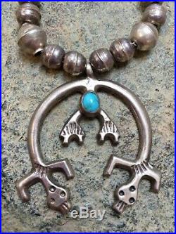 Navajo Vintage Sandcast Sterling Rainbow Yei Naja & Pearls Necklace 18 25 Grams