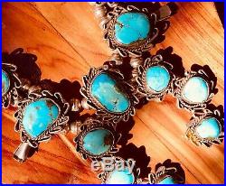 Navajo Vintage Squash Blossom Silver and Turquoise Necklace