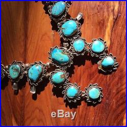Navajo Vintage Squash Blossom Silver and Turquoise Necklace