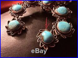 Navajo Vintage Squash Blossom Silver and Turquoise Necklace