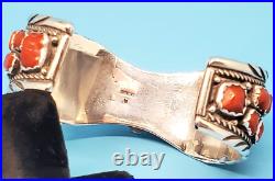 Navajo Watch Bracelet Red Mediterranean Coral Sterling Signed Collectible USA Navajo Watch Bracelet Red Mediterranean Coral Sterling Signed Collectible USA
