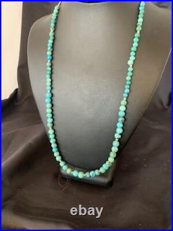 Navajo Wo Natural Blue Turquoise Bead Necklace Sterling Silver 25 11664