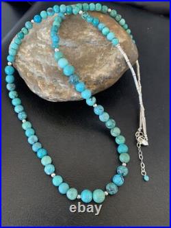 Navajo Wo Natural Blue Turquoise Bead Necklace Sterling Silver 25 11664