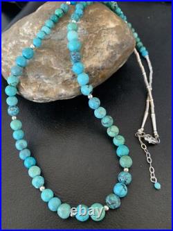 Navajo Wo Natural Blue Turquoise Bead Necklace Sterling Silver 25 11664