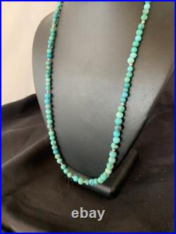 Navajo Wo Natural Blue Turquoise Bead Necklace Sterling Silver 25 11664