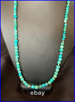 Navajo Wo Natural Blue Turquoise Bead Necklace Sterling Silver 25 11664