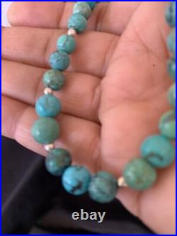 Navajo Wo Natural Blue Turquoise Bead Necklace Sterling Silver 25 11664
