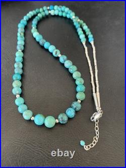 Navajo Wo Natural Blue Turquoise Bead Necklace Sterling Silver 25 11664
