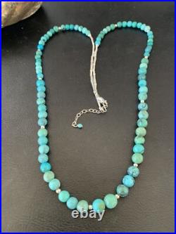 Navajo Wo Natural Blue Turquoise Bead Necklace Sterling Silver 25 11664
