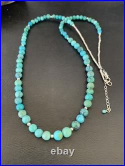 Navajo Wo Natural Blue Turquoise Bead Necklace Sterling Silver 25 11664