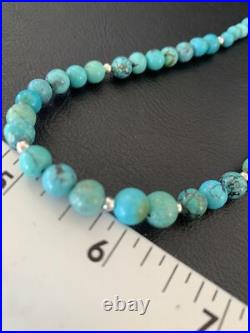 Navajo Wo Natural Blue Turquoise Bead Necklace Sterling Silver 25 11664