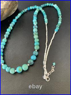 Navajo Wo Natural Blue Turquoise Bead Necklace Sterling Silver 25 11664