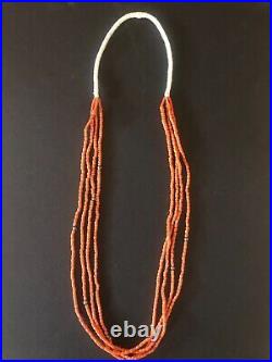 Navajo wrap vintage 4 strand, natural Salmon Color, Mediterranean Coral necklace