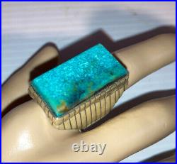 Nice Large Vintage Navajo Sterling Silver Turquoise Mens Ring Size 10