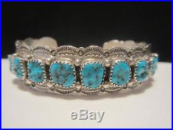Nice Vintage Pawn Navajo Sterling Silver Turquoise Row Cuff Bracelet Signed W. M