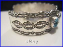 Nice Vintage Pawn Navajo Sterling Silver Turquoise Row Cuff Bracelet Signed W. M