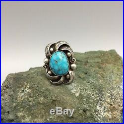 Nicely Embellished Vintage Turquoise and Sterling Silver Ring Size 7