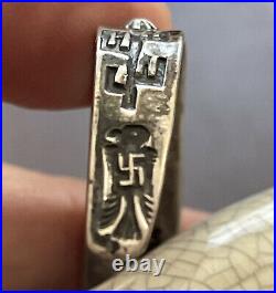 OLD Navajo Pawn Vintage Coin Silver Cuff Bracelet Ornate Symbols Eagle