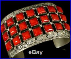 OLD PAWN Vintage Mediterranean Sea Coral Vintage NAVAJO Sterling Silver Bracelet