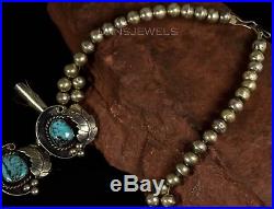 OLD Pawn Navajo Vintage Morenci TURQUOISE Sterling SQUASH BLOSSOM Necklace