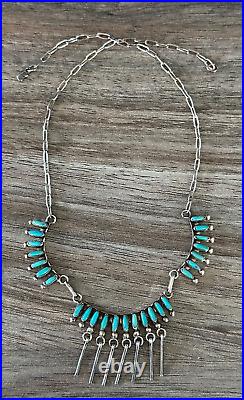 OLD Vintage Native American ZUNI Turquoise Petit point Sterling silver necklace
