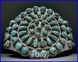 OLD Vintage Zuni Sterling Silver Kingman Turquoise Cluster Cuff Bracelet 103grms