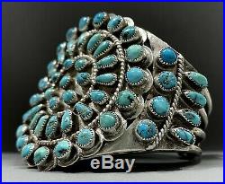 OLD Vintage Zuni Sterling Silver Kingman Turquoise Cluster Cuff Bracelet 103grms