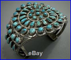 OLD Vintage Zuni Sterling Silver Kingman Turquoise Cluster Cuff Bracelet 103grms