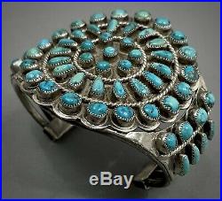 OLD Vintage Zuni Sterling Silver Kingman Turquoise Cluster Cuff Bracelet 103grms