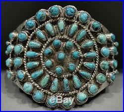 OLD Vintage Zuni Sterling Silver Kingman Turquoise Cluster Cuff Bracelet 103grms