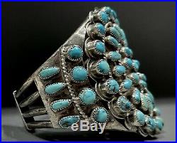 OLD Vintage Zuni Sterling Silver Kingman Turquoise Cluster Cuff Bracelet 103grms