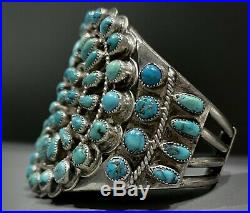 OLD Vintage Zuni Sterling Silver Kingman Turquoise Cluster Cuff Bracelet 103grms