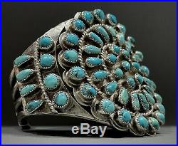 OLD Vintage Zuni Sterling Silver Kingman Turquoise Cluster Cuff Bracelet 103grms