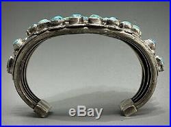 OLD Vintage Zuni Sterling Silver Kingman Turquoise Cluster Cuff Bracelet 103grms