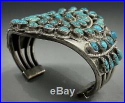 OLD Vintage Zuni Sterling Silver Kingman Turquoise Cluster Cuff Bracelet 103grms