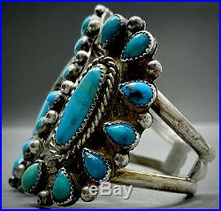 OLD Vintage Zuni Sterling Silver Kingman Turquoise Cluster Cuff Bracelet