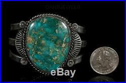 Old PAWN Navajo Vintage LARGE Cerillos Turquoise Fred Harvey STERLING Bracelet