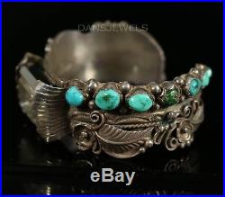 Old PAWN Navajo Vintage Sterling Turquoise Women's Watch Bracelet by APACHITO