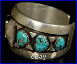 Old PAWN Navajo ZUNI Vintage Sterling RIVERAS Turquoise 6 3/4 Watch Bracelet