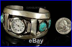 Old PAWN Navajo ZUNI Vintage Sterling RIVERAS Turquoise 6 3/4 Watch Bracelet