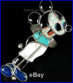 Old PAWN Vintage 70s Rare Mickey Mouse Zuni Signed WL Sterling Turquoise Ring
