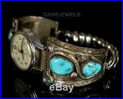 Old PAWN ZUNI Vintage Sterling Women's OLD SNAKE Turquoise Watch Bracelet EFFIE