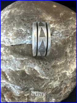 Old Pawn Men Women Band Navajo Stamped Sterling Silver Ring Sz 7 Wedding 20052