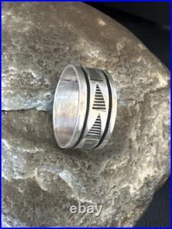 Old Pawn Men Women Band Navajo Stamped Sterling Silver Ring Sz 7 Wedding 20052