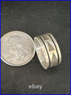 Old Pawn Men Women Band Navajo Stamped Sterling Silver Ring Sz 7 Wedding 20052